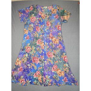 Vintage La Cera Floral Print Button-Down Short Sleeve Maxi Dress XL